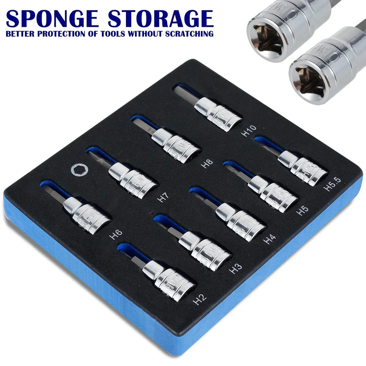 9Pcs Hex Bit Socket Set Allen Key Sockets 3/8inch Drive Drill Metric Set Size 2mm-10mm