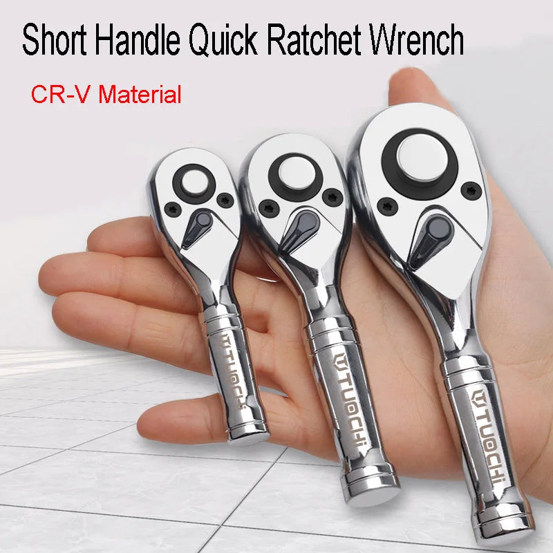 72 Teeth Mini Ratchet Wrench Spanner 1/4 3/8 1/2 Short Handle Tool