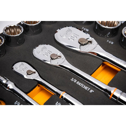 GEARWRENCH 83 Pc. 1/4, 3/8", 1/2" 90-Tooth SAE/Metric Mechanics Tool Set with EVA Foam Tray