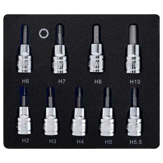 9Pcs Hex Bit Socket Set Allen Key Sockets 3/8inch Drive Drill Metric Set Size 2mm-10mm