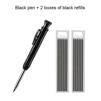 Solid Carpenter Pencil Set Built-in Sharpener with 6 Refill Leads Mechanical Pencil