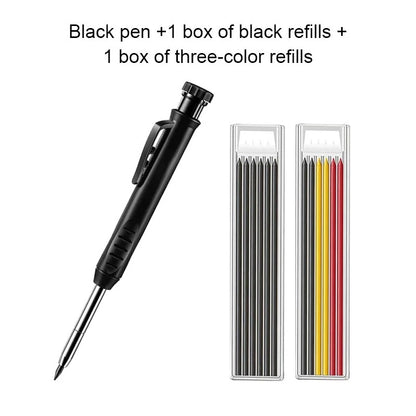 Solid Carpenter Pencil Set Built-in Sharpener with 6 Refill Leads Mechanical Pencil