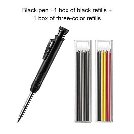 Solid Carpenter Pencil Set Built-in Sharpener with 6 Refill with red and yellow Leads Mechanical Pencil