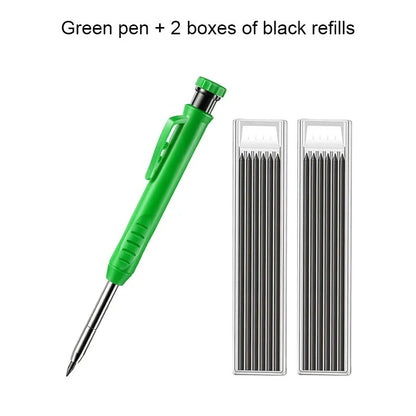 Solid Carpenter Pencil Set Built-in Sharpener with 6 Refill Leads Mechanical Pencil