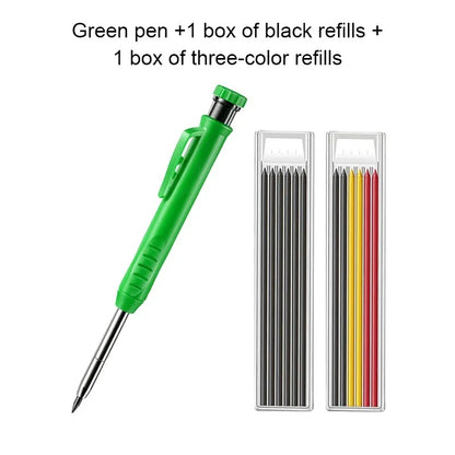 Solid Carpenter Pencil Set Built-in Sharpener with 6 Refill Leads Mechanical Pencil