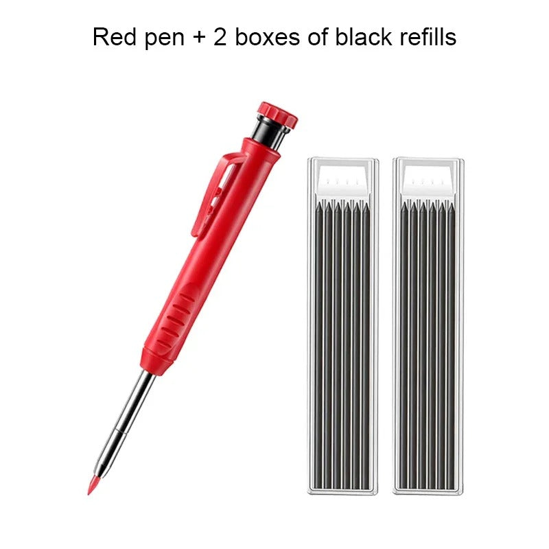 Solid Carpenter Pencil Set Built-in Sharpener with 6 Refill Leads Mechanical Pencil